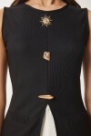 Gold Tokalı Fitilli Örme Bluz SİYAH LZH0012