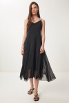 Güpür Detaylı Asimetrik Şifon Elbise SİYAH LNS0031