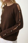 İnci Detaylı Cut Out Triko Kazak KAHVERENGİ LYY0137