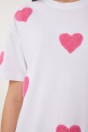 Kalp Dokulu Pamuklu Örme T-shirt BEYAZ LMP0009