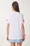 Kalp Dokulu Pamuklu Örme T-shirt BEYAZ LMP0009