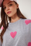 Kalp Dokulu Pamuklu Örme T-shirt GRİ MELANJ LMP0009