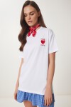 Kalp Nakışlı Pamuklu Örme T-shirt BEYAZ LMP0007