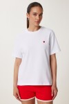 Kalp Nakışlı Pamuklu Örme T-shirt BEYAZ LUS0145