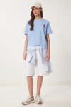 Kalp Nakışlı Pamuklu Örme T-shirt MAVİ LMP0007