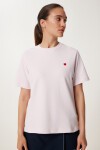 Kalp Nakışlı Pamuklu Örme T-shirt PUDRA LUS0145