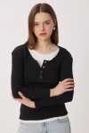 Katmanlı Çıtçıtlı Fitilli Örme Bluz SİYAH LRN0030