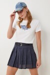 Kemerli Pileli Mini Keten Etek GRİ LYY0118