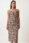 Leopar Desenli Askılı Midi Elbise SİYAH BEJ LKJ0006