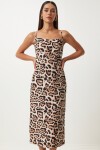 Leopar Desenli Askılı Midi Elbise SİYAH BEJ LKJ0006