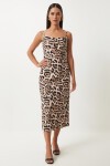 Leopar Desenli Askılı Midi Elbise SİYAH BEJ LKJ0006