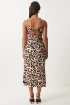 Leopar Desenli Askılı Midi Elbise SİYAH BEJ LKJ0006