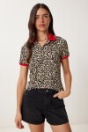Leopar Desenli Esnek Örme Bluz SİYAH KREM LTP0022