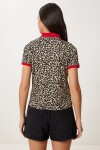 Leopar Desenli Esnek Örme Bluz SİYAH KREM LTP0022