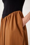 Örme Üstlü Poplin Etekli Yazlık Elbise SİYAH CAMEL LUS0140