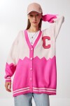 Oversize Kontrast Renkli Triko Hırka PEMBE EKRU LYY0132