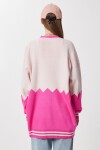 Oversize Kontrast Renkli Triko Hırka PEMBE EKRU LYY0132