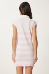 Polo Yaka Çizgili Yazlık Triko Elbise PEMBE KEMİK LKİ0033