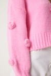Ponpon Çiçek Detaylı Triko Hırka PEMBE LPF0045