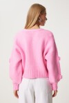 Ponpon Çiçek Detaylı Triko Hırka PEMBE LPF0045