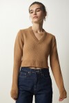 V Yaka Crop Triko Kazak BİSKÜVİ LPF0013