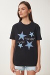 Yıldız Armalı Nakışlı Örme T-shirt SİYAH LMP0008