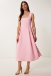 A Kesim Midi Dokuma Elbise PEMBE LWF0026
