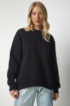 Arkası Fermuarlı Şardonlu Örme Sweatshirt SİYAH LUB0062