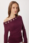 Asimetrik Halkalı Örme Bluz BORDO LUB0277