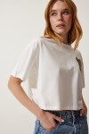 Ayıcık Armalı Crop Örme T-shirt EKRU LHF0036