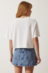 Ayıcık Armalı Crop Örme T-shirt EKRU LHF0036