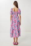 Balon Kollu Desenli Dokuma Elbise PEMBE BEYAZ LFG0120
