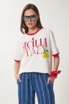 Baskılı Pamuklu Örme T-shirt EKRU KIRMIZI LNS0042