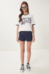 Baskılı Pamuklu Örme T-shirt EKRU LACİVERT LNS0042