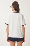 Baskılı Pamuklu Örme T-shirt EKRU LACİVERT LNS0042
