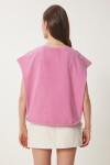 Baskılı Yıkamalı Pamuklu Örme T-shirt PEMBE LUS0087
