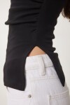 Büzgülü Straplez Örme Bluz SİYAH LNS0037