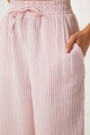 Çizgili Müslin Palazzo Pantolon PEMBE KEMİK LSA0010