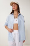 Çizgili Oversize Dokuma Poplin Gömlek GÖK MAVİ LMX0083