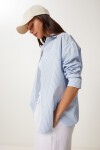 Çizgili Oversize Dokuma Poplin Gömlek GÖK MAVİ LMX0083