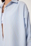 Çizgili Oversize Dokuma Poplin Gömlek GÖK MAVİ LMX0083