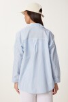 Çizgili Oversize Dokuma Poplin Gömlek GÖK MAVİ LMX0083