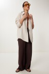 Çizgili Oversize Müslin Gömlek KREM BİSKÜVİ LSA0012