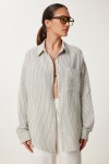 Çizgili Oversize Müslin Gömlek KREM GRİ LSA0012