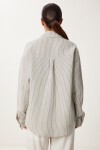 Çizgili Oversize Müslin Gömlek KREM GRİ LSA0012
