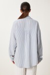 Çizgili Oversize Müslin Gömlek KREM MAVİ LSA0012