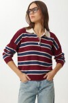 Çizgili Polo Yaka Triko Kazak BORDO LACİVERT LXA0023