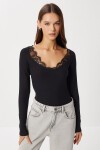 Dantel Detaylı Fitili Örme Bluz SİYAH LUB0297