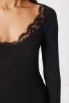 Dantel Detaylı Fitili Örme Bluz SİYAH LUB0297