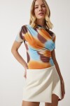 Desenli Büzgülü Sandy Bluz ORANJ LFF0017